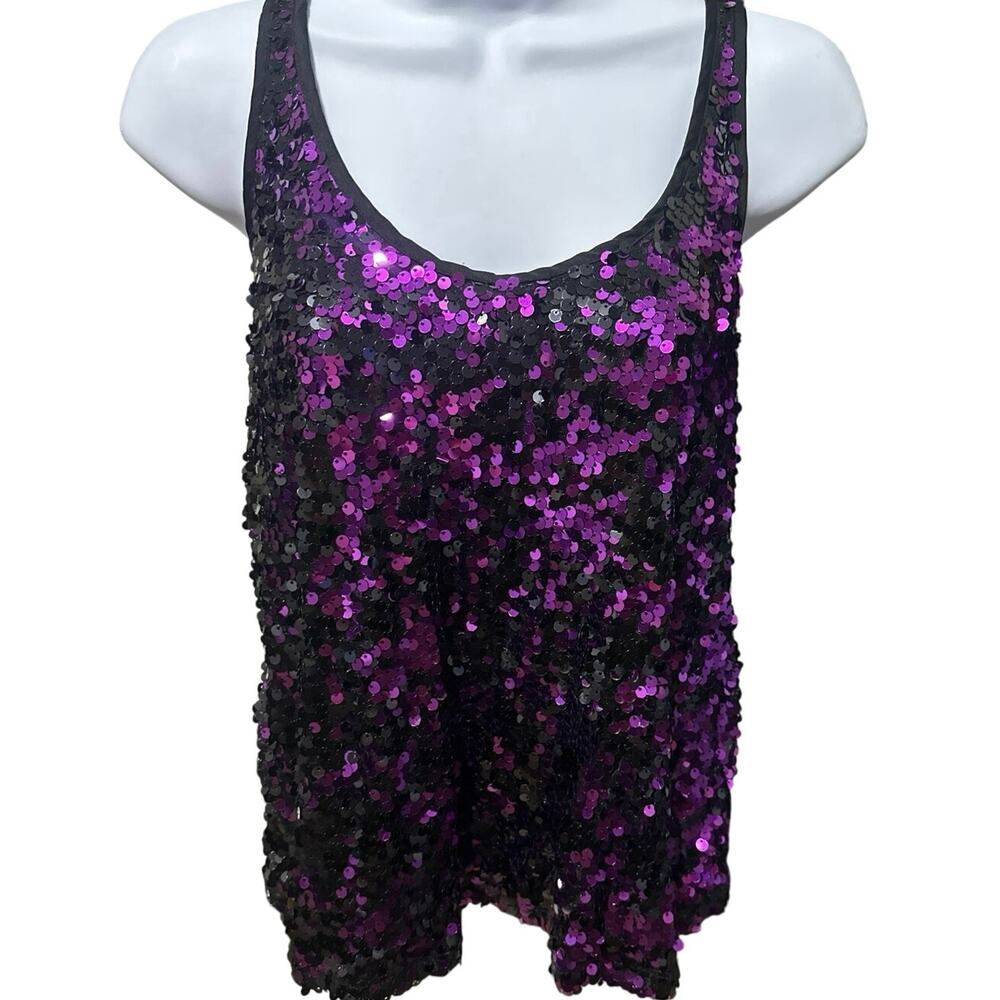 Baby Phat Womens Black & Purple Racerback Sequin Tank Top Size Small
